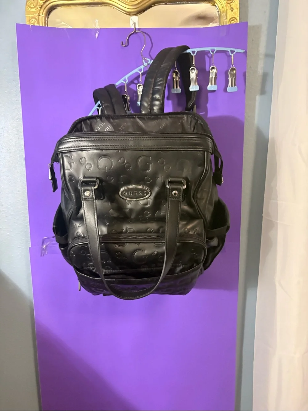GUESS Black Embossed G Logo Laptop Tote